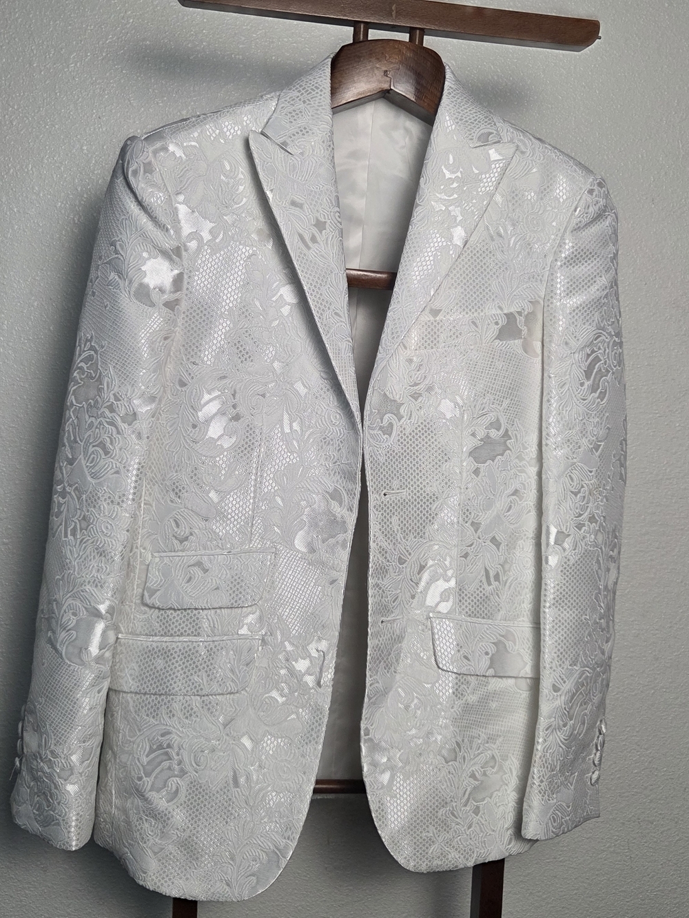 Men's White Floral Jacquard Blazer
